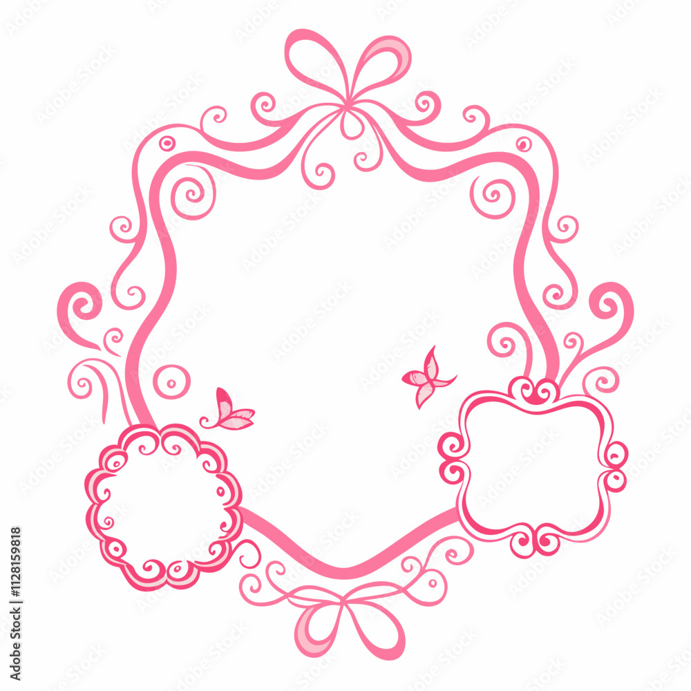 Elegant Pink Decorative Frame with Bows and Floral Elements Elegant Pink Decorative Frame with Bows and Floral Elements