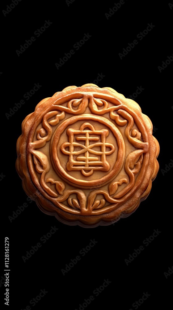 Front view of mooncake on a dark background Front view of mooncake on a dark background