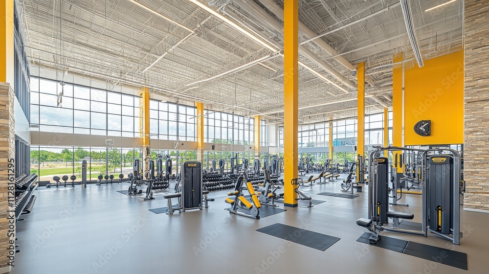 Modern Fitness Center Interior with Natural Light Modern Fitness Center Interior with Natural Light