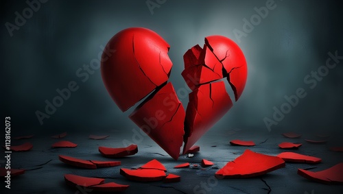 Cracked and Shattered Heart on Gloomy Background - A Story of Heartbreak