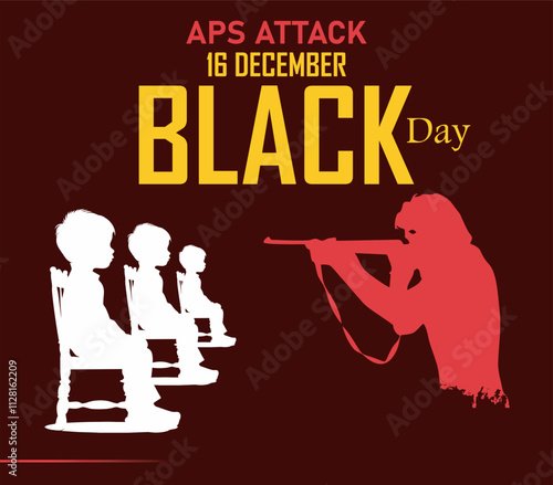16 December Black day Peshawar, vector illustration, For 16 December. template, banner, and flyer ,red font on the black and red background isolate, Peshawar attack. 16th Decembet.aps attack 