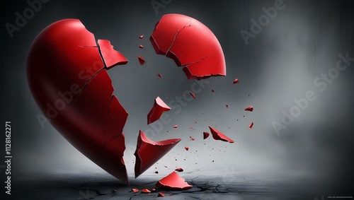 Cracked and Shattered Heart on Gloomy Background - Despair and Heartbreak