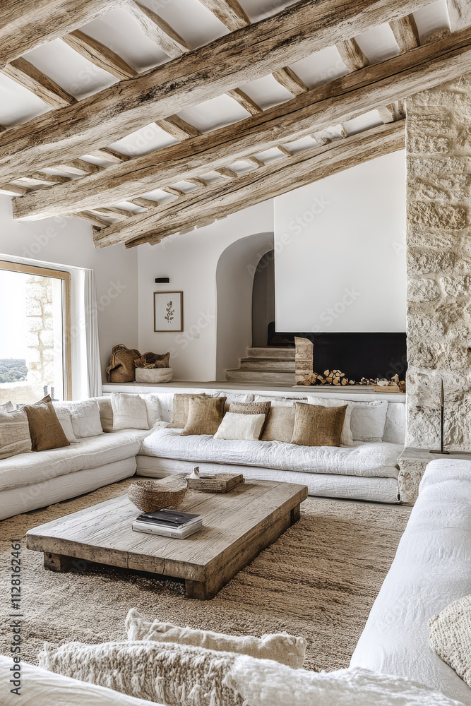 Cozy living room with rustic decor and natural light in a stylish home setting Cozy living room with rustic decor and natural light in a stylish home setting