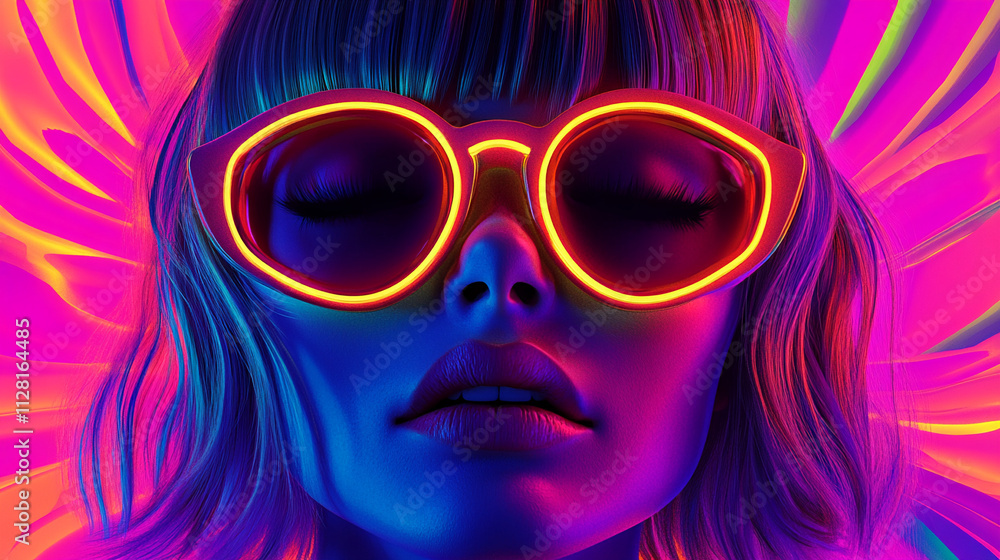 Abstract 3D art blending futuristic neon elements, kawaii aesthetics, and retro disco vibes with a vintage art deco charm Abstract 3D art blending futuristic neon elements, kawaii aesthetics, and retro disco vibes with a vintage art deco charm