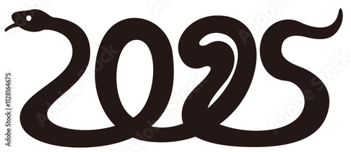 1匹の蛇でできた「2025」のシルエットアイコン