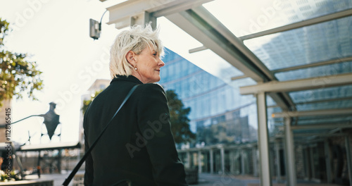 Wallpaper Mural Travel, business woman and thinking in city for insight, vision or back view. Decision, planning and mature manager outdoor with idea, solution and inspiration for real estate development opportunity Torontodigital.ca