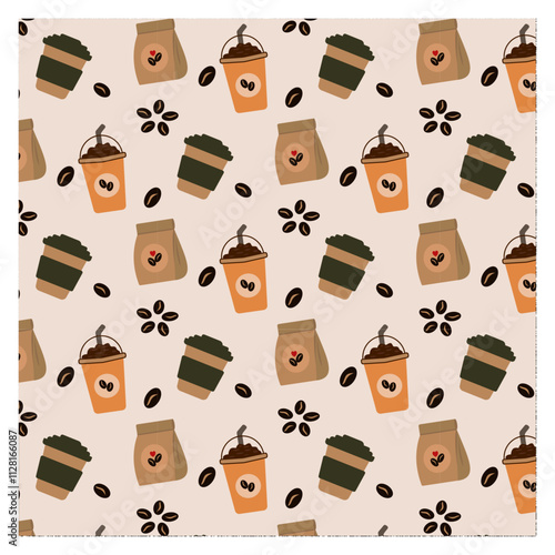 coffee cup and coffee bean seamless pattern vector illustrations