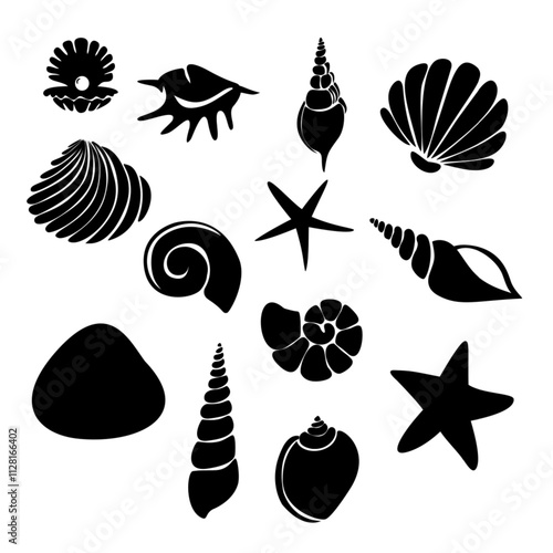 seashells silhouette vector illustration icon set clipart bundels