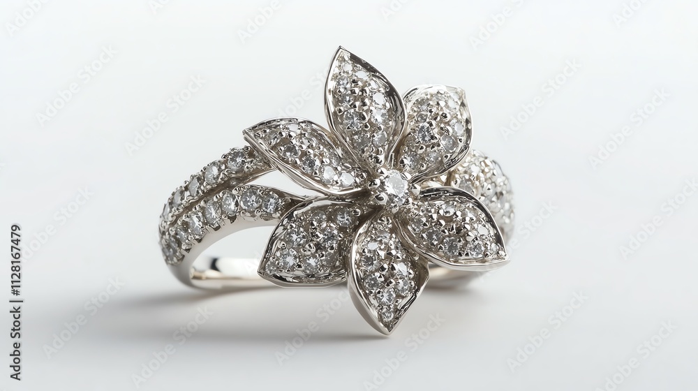 Elegant diamond flower ring sparkling beautifully. Elegant diamond flower ring sparkling beautifully.
