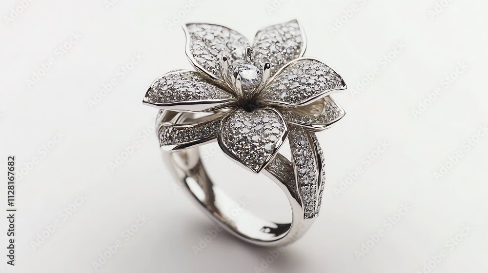 Fototapeta premium Elegant floral diamond ring design details.