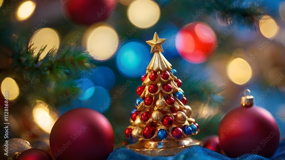 Cheerful Christmas tree design with twinkling lights and a sparkling star. Cheerful Christmas tree design with twinkling lights and a sparkling star.