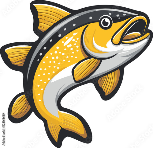 Colorful trout fish jumping cartoon isolated on transparent background. Vector illustration.