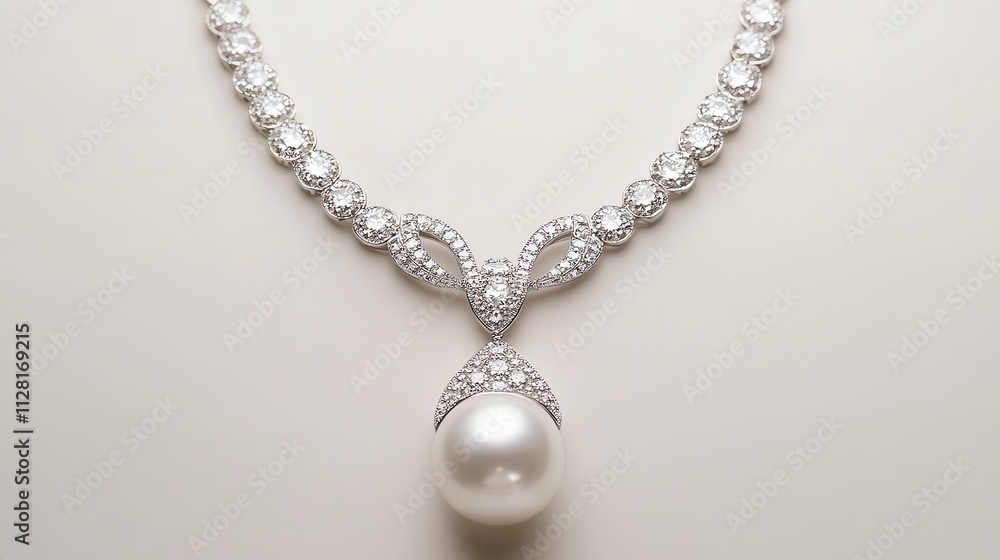 Elegant pearl necklace with shining diamonds. Elegant pearl necklace with shining diamonds.