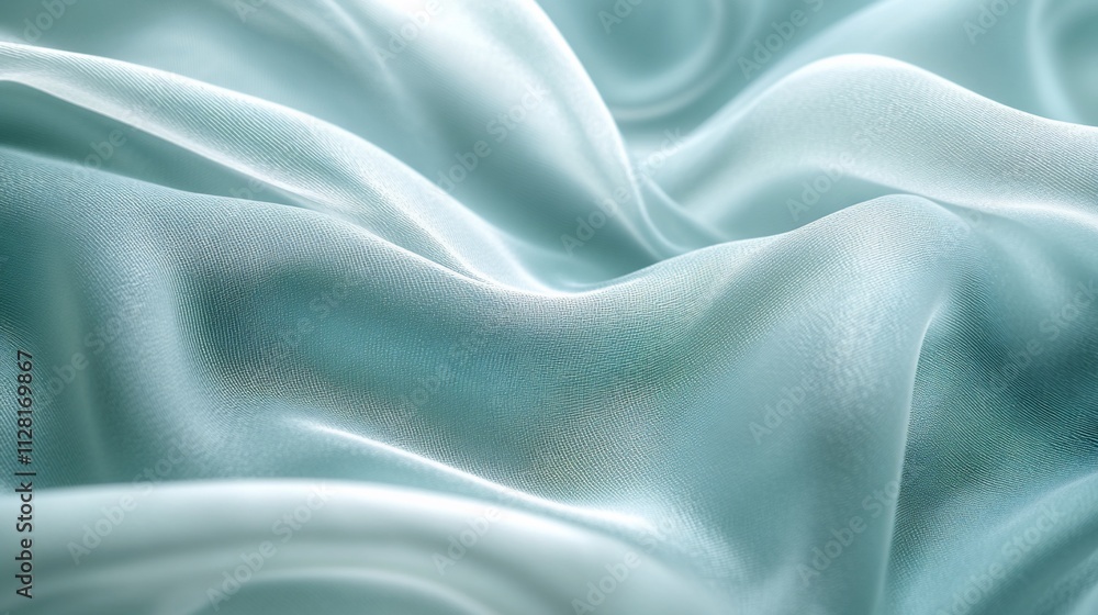Obraz premium Soft, flowing light teal silk fabric with gentle waves and folds.