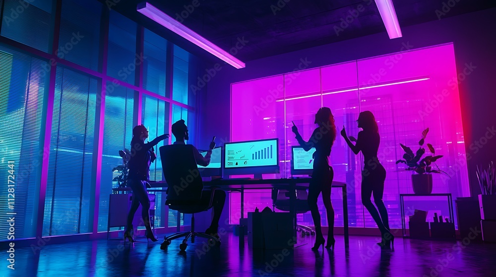 A group of people are playing video games in a brightly lit room A group of people are playing video games in a brightly lit room