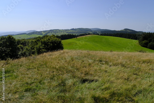 Landschaft am Himmeldunkberg im Bioshärenreservat Rhön zwischen Hessischer Rhön und Bayerischer Rhön, Deutschland