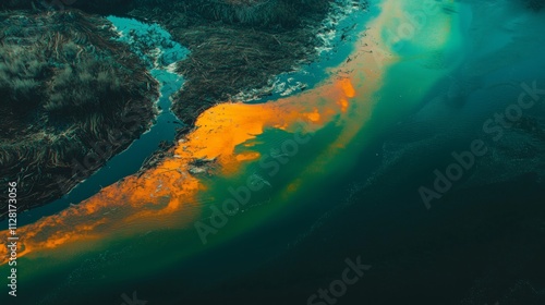 Polluted River Waterway Impacted by Lithium Mining Practices and Effluents