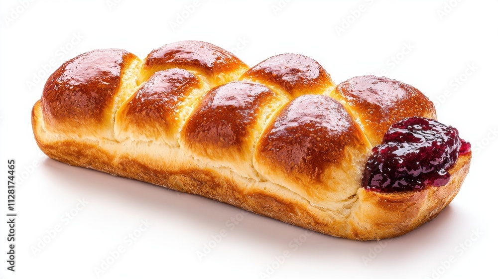 Freshly Baked Flaky Brioche Buns with Delectable Jam Filling on Wooden Tray Freshly Baked Flaky Brioche Buns with Delectable Jam Filling on Wooden Tray