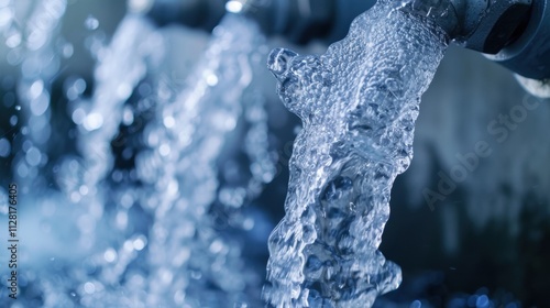 An extreme closeup of a water filtration system highlighting the implementation of sustainable practices to conserve water and protect local water sources. photo