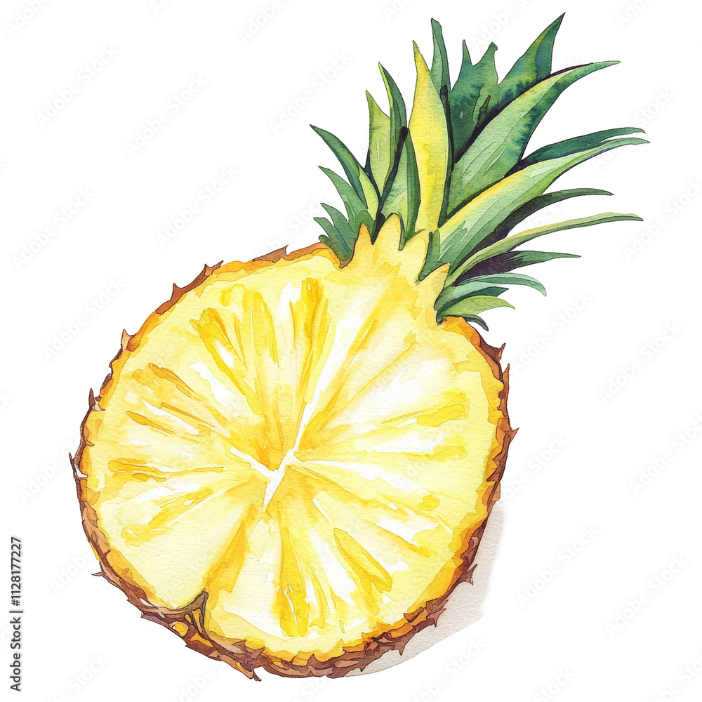 Delicious Pineapple Slice Captured in Stunning Watercolor Art Style View Delicious Pineapple Slice Captured in Stunning Watercolor Art Style View