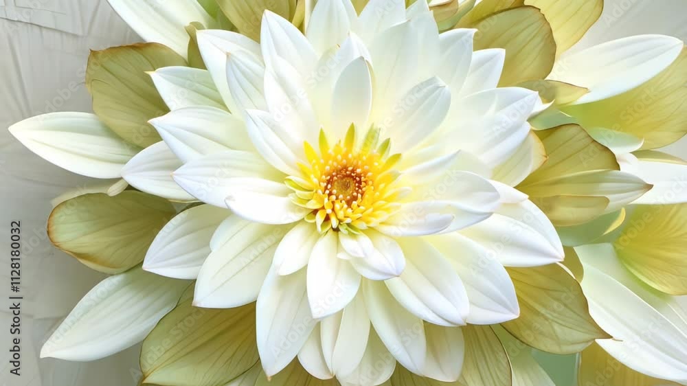 A close-up of a blooming white flower with delicate petals and a vibrant yellow center A close-up of a blooming white flower with delicate petals and a vibrant yellow center