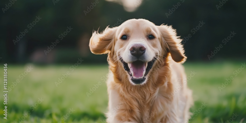 A cheerful golden retriever runs freely in a lush green field, embodying happiness and playful energy, inviting love for pets and the beauty of nature. A cheerful golden retriever runs freely in a lush green field, embodying happiness and playful energy, inviting love for pets and the beauty of nature.