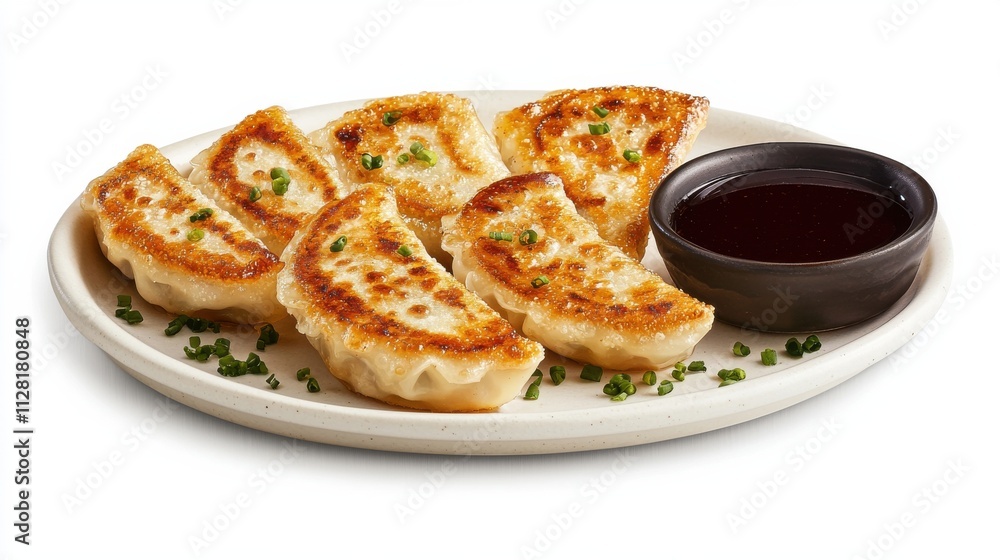 Freshly Baked Savory Dumplings Served with Dipping Sauce on Wooden Platter Freshly Baked Savory Dumplings Served with Dipping Sauce on Wooden Platter