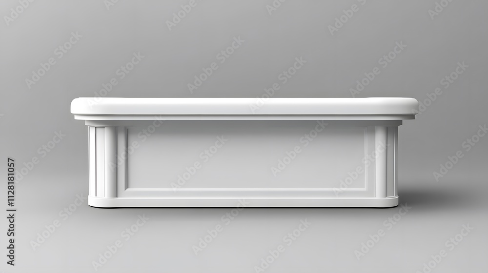 A blank white portable exhibition counter, shown as a realistic vector mockup, suitable for trade show promotional table display stands and design templates A blank white portable exhibition counter, shown as a realistic vector mockup, suitable for trade show promotional table display stands and design templates