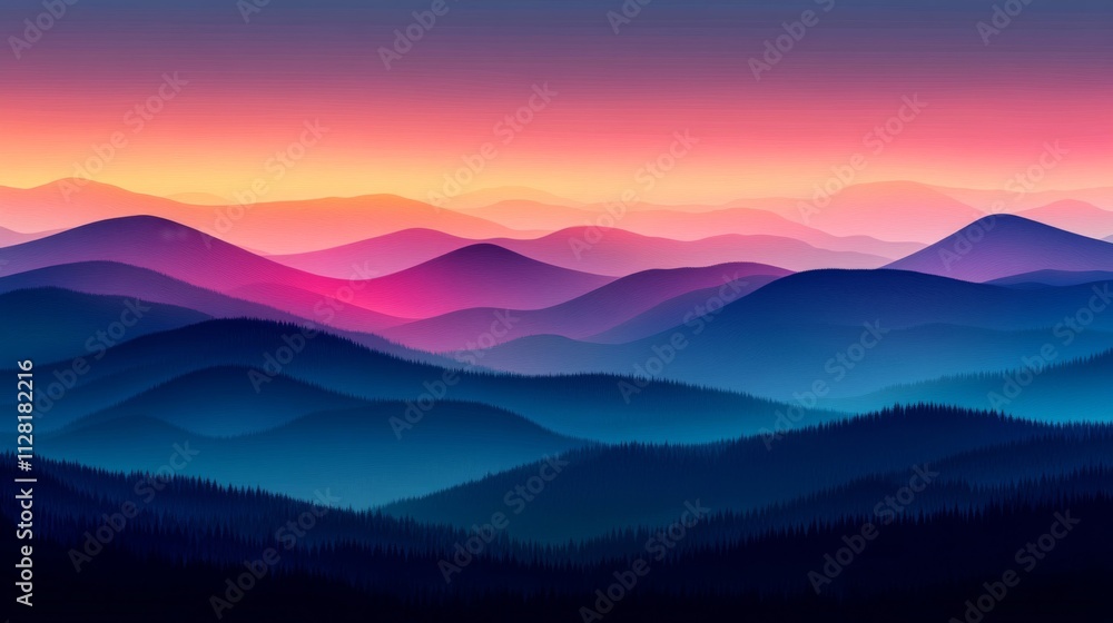Vibrant Sunset Over Rolling Mountain Ranges Vibrant Sunset Over Rolling Mountain Ranges