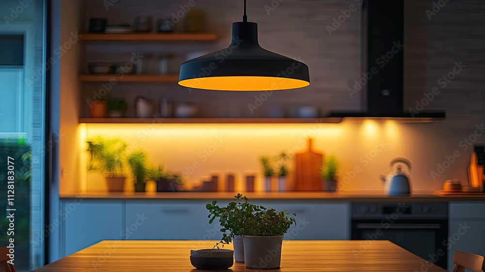 Warm Evening Glow in Modern Kitchen Warm Evening Glow in Modern Kitchen