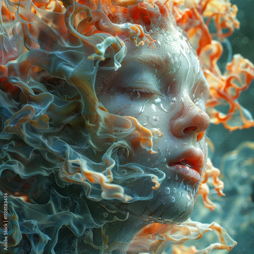 Surreal Portrait of Ethereal Being with Flowing Liquid Tentacles and Dreamlike Expression in a Mystical Underwater RealmSurreal Surreal Portrait of Ethereal Being with Flowing Liquid Tentacles and Dreamlike Expression in a Mystical Underwater RealmSurreal