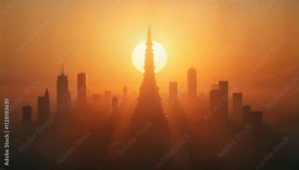 Fototapeta premium sunset over the city Generative AI 