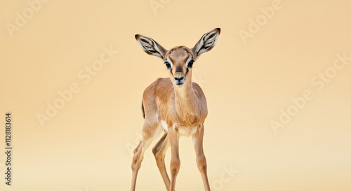 Young impala calf in minimalistic pastel setting for wildlife conservation awareness