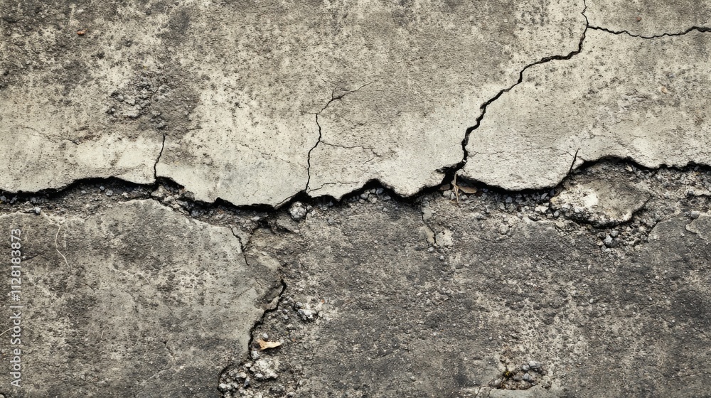 Obraz premium Cracked Concrete Surface Showing Extensive Damage