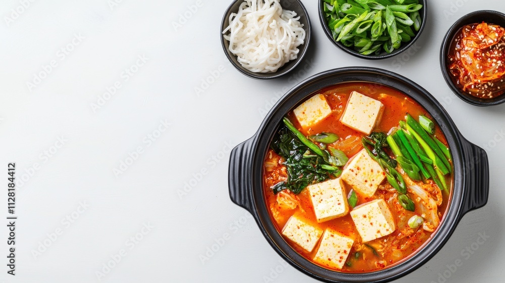 Steaming Korean Spicy Tofu and Vegetable Stew in a Bowl Steaming Korean Spicy Tofu and Vegetable Stew in a Bowl