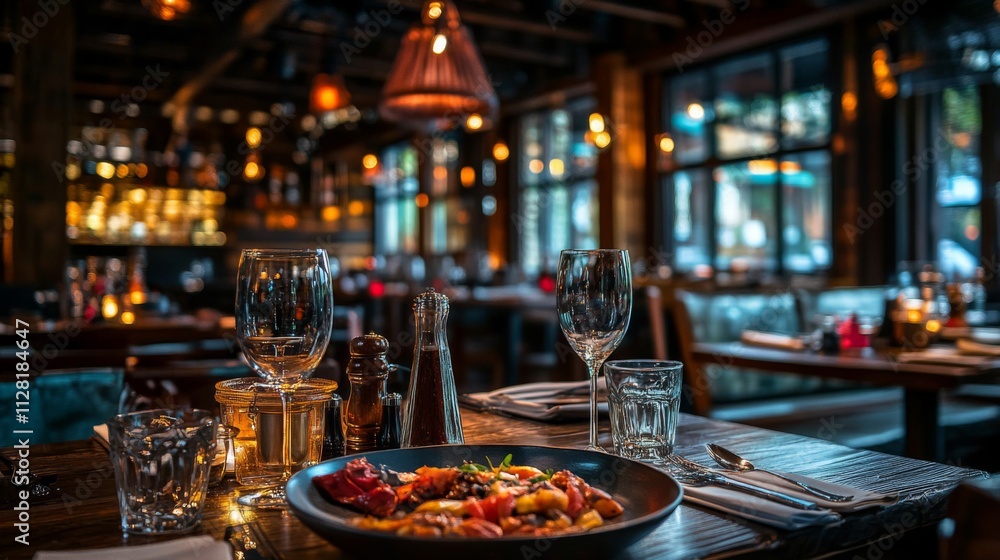 Elegant Restaurant Table Setting with Delicious Food Elegant Restaurant Table Setting with Delicious Food