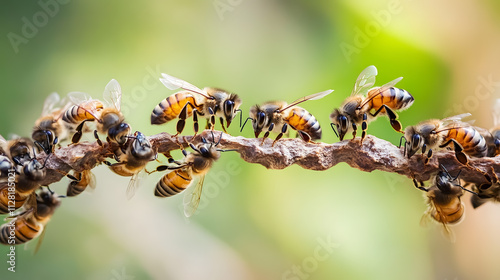The teamwork of bees bridging the gaps in their swarm.