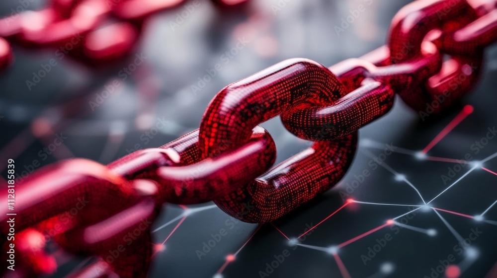 Red digital chain links represent secure data network