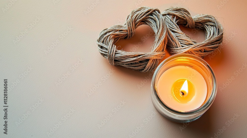 Fototapeta premium Minimalist Arrangement of Intertwined Hearts and Candle