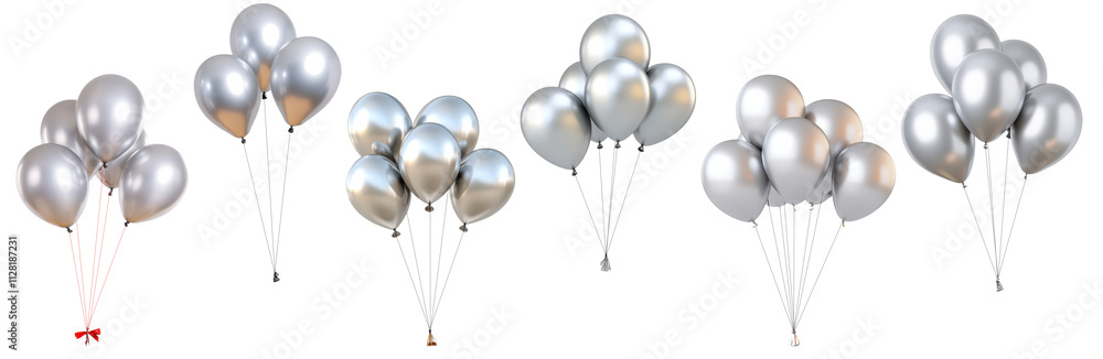PNG set of silver balloons, balloons bouquet PNG set of silver balloons, balloons bouquet