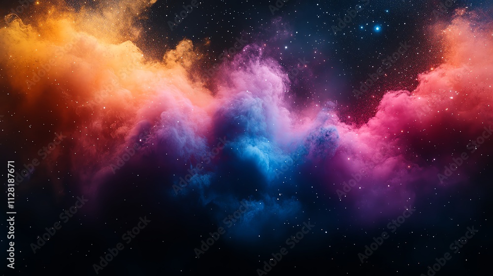 Obraz premium A vibrant cosmic cloud filled with colorful gas and stardust in the universe.