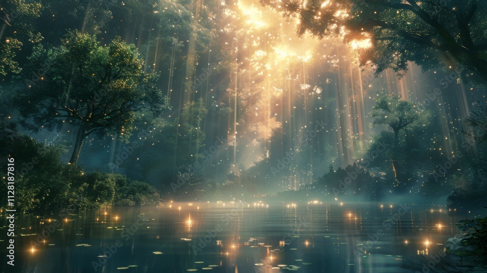 A forest with a river and a lot of trees A forest with a river and a lot of trees