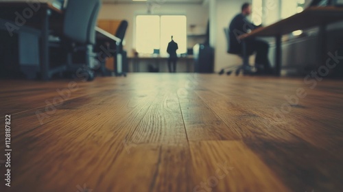 Wooden Floor Office Space Blurred Background