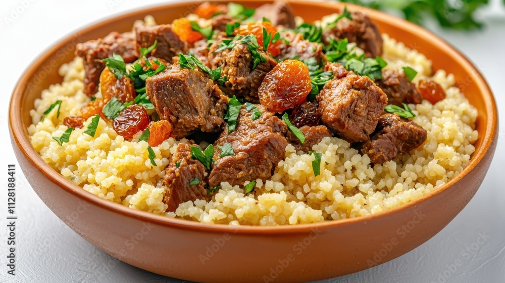 Flavorful Moroccan Couscous Dish with Tender Lamb and Aromatic Vegetables Flavorful Moroccan Couscous Dish with Tender Lamb and Aromatic Vegetables