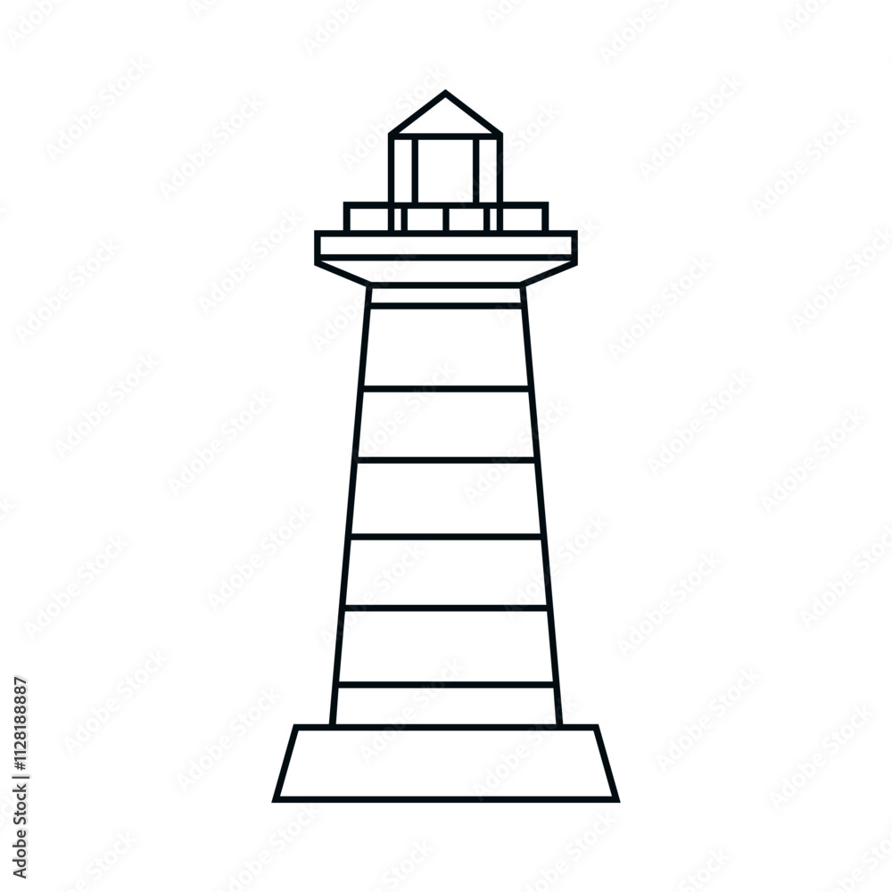 The lighthouse icon. The black outline of the lighthouse. Maritime navigation. Vector illustration isolated on a white background for design and web. The lighthouse icon. The black outline of the lighthouse. Maritime navigation. Vector illustration isolated on a white background for design and web.