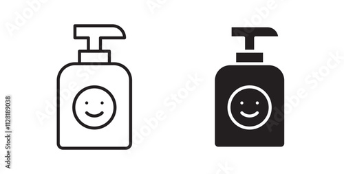 Baby shampoo icons in flat and line style set.