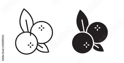 Blueberry icons in flat and line style set.