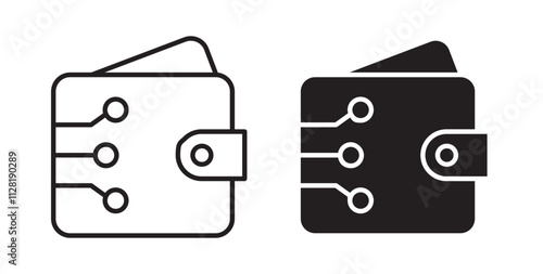 Digital wallet icons in flat and line style set.