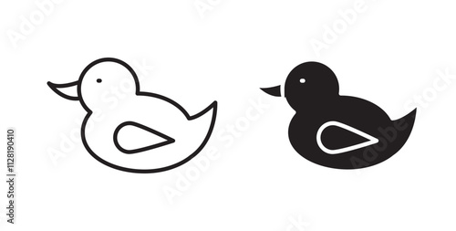 Duck icons in flat and line style set.