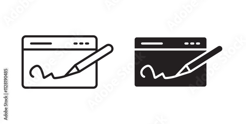 Electronic signature icons in flat and line style set.